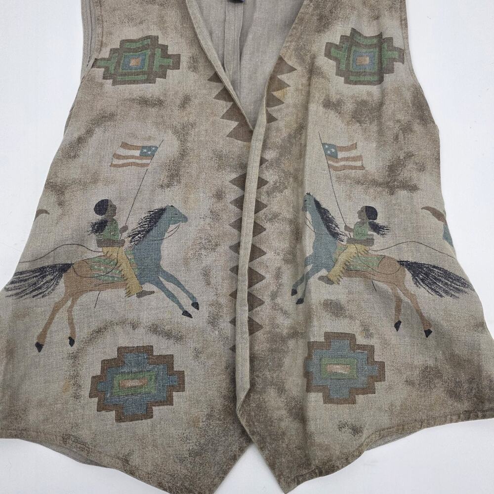 Cambridge Dry Goods Linen Vest Womens M Southwestern Western Horse Beige Boho